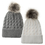 Opromo 2 Pack Womens Winter Hand Knit Faux Fur Pompoms Beanie Hat