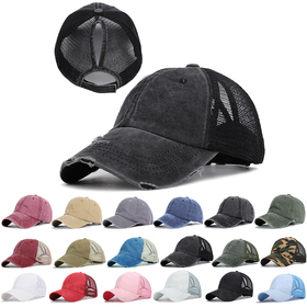 Aspire Womens Vintage Ponytail Cap Baseball Cap Distressed Washed Mesh Ponytail Hat