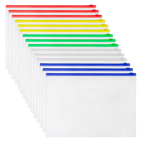 Aspire Plastic Clear Poly Zip Envelope File Folder Bags A4, Letter Size, Assorted Color