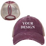 TOPTIE Personalized Custom Printing Distressed Ponytail Hat Mesh Baseball Cap for Women