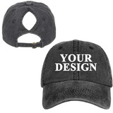 TOPTIE Personalized Custom Printing Vintage Ponytail Baseball Cap for Women, Messy High Bun Ponytail Washed Dad Hat