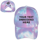 TOPTIE Personalized Text Embroidery Custom Tie Dye Ponytail Baseball Cap for Women Criss Cross Messy Hign Bun Ponytail Hat