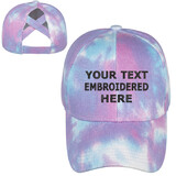 TOPTIE Personalized Text Embroidery Custom Tie Dye Ponytail Baseball Cap for Women Criss Cross Messy High Bun Ponytail Hat