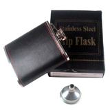 Blank 6 Ounce Leather Hip Flask with Funnel, 3 4/5