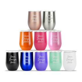 Muka Personalized 12 Ounce Stainless Steel Wine Tumbler, Add Your Design, Laser Engraved