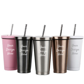 Muka Personalized 17 oz. Stainless Steel Tumbler with Lid and Straw, Laser Engraved Double Walled Insulated Drinking Mug