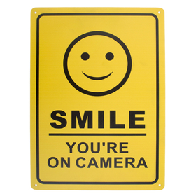 Aspire Premium Aluminum Smile You're on Camera Video Surveillance Sign for Home, House and Business