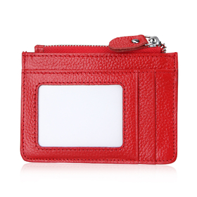 Opromo Genuine Leather Womens Wallets Small RFID Zippered Card Holder with ID Window & Key Chain