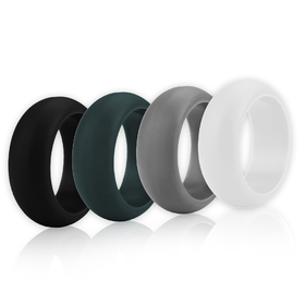 (Price/4 Pcs) GOGO Men's Silicone Wedding Rings Pack - 9 mm Wide (3 mm Thick) - Black, Dark Green, Grey, White