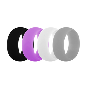 (Price/4 Pcs) GOGO Women's Silicone Wedding Rings Pack - 9 mm Wide (2 mm Thick) - Black, Grey, Lilac, White