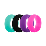 (Price/4 Pcs) GOGO Women's Silicone Wedding Rings Pack - 9 mm Wide (2 mm Thick) - Black, Dark Purple, Hot Pink, Steal