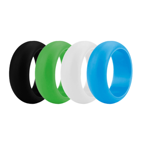 (Price/4 Pcs) GOGO Men's Silicone Wedding Rings Pack - 9 mm Wide (3 mm Thick) - Black, Cyan, Lime Green, White
