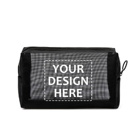 Muka Personalized Mesh Toiletry Bag, Black Cosmetics Bag Makeup Pouch Printed with Logo