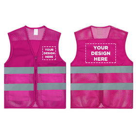GOGO Custom Your Own Vest - Zipper Breathable Hot Pink Safety Vest with High Visibility Strips