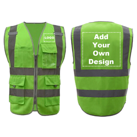 GOGO 9 Pockets High Visibility Reflective Safety Vest Class 2 ANSI, Custom Your Logo Green Outdoor Work Vest