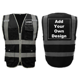 GOGO 9 Pockets High Visibility Reflective Safety Vest Class 2 ANSI, Custom Your Logo Black Protective Workwear