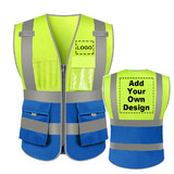 GOGO Customized 9 Pockets High Visibility Reflective Safety Vest Class 2 ANSI, Yellow/Blue Hi Vis Vest