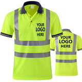 TOPTIE Embroidery Logo Custom Polo Shirts High Visibility Collar Short Sleeve Safety Shirts with Reflective Strips