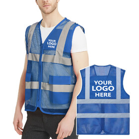 TOPTIE Custom Unisex US Big Mesh Volunteer Vest Personalized Safety Vest with Reflective Strips and Pockets
