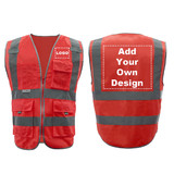 GOGO Customized 9 Pockets High Visibility Reflective Safety Vest Class 2 ANSI, Personalized Red Hi Vis Vest