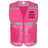 Custom Mesh Safety Vest Zipper Team Volunteer Uniform Vest, Reflective Running Vest with Pockets, Embroidery Logo