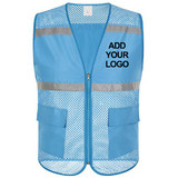 GOGO Custom Mesh Safety Vest Zipper Team Volunteer Uniform Vest, Reflective Running Vest with Pockets, Slim Fit