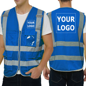 TOPTIE Embroidery Logo Custom Your Logo Reflective Safety Vest Zipper Front With 9 Pockets