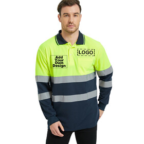 TOPTIE Embroidery Logo Custom Safety Shirt Reflective High Visibility Long Sleeve Pocket Polo Tee