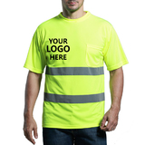 TOPTIE Embroidery Logo Custom Enhanced Vis Performance Short Sleeve Mesh Tee, Reflective Safety T Shirt