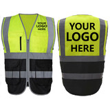 Customized 10 Pockets High Visibility Safety Vest, Reflective Trim Safety Vest Add Your Logo