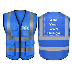 TOPTIE Personalized 5 Pockets High Visibility Zipper Front Breathable Safety Vest Add Your Logo