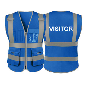 TOPTIE Visitor Safety Vest, 9 Pockets High Visibility Safety Vest With Reflective Strips
