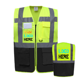 TOPTIE Custom Your Logo 5 Pockets High Visibility Safety Vest with Reflective Strips, Working Uniform Vest