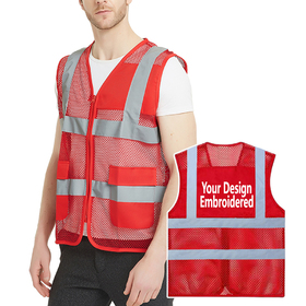 TOPTIE Embroidery Logo Custom Unisex US Big Mesh Volunteer Vest Personalized Safety Vest with Reflective Strips and Pockets