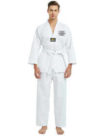 TOPTIE Customized Taekwondo Uniform with Embroidery for Kids Adults, TKD Dobok Student Uniform with Belt, Martial Arts Training Suit