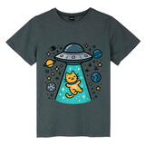 TOPTIE Alien & UFO T-Shirt, Unisex Cotton Crewneck Tee for Adult