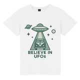TOPTIE Alien & UFO T-Shirt, Unisex Cotton Crewneck Tee for Adult