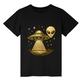 TOPTIE Alien & UFO T-Shirt, Unisex Cotton Crewneck Tee for Adult