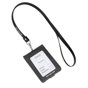 GOGO Custom Vertical Folding Leather Badge Holder with 5 Card Slots & PU Lanyard ID Card Credit Card Purse