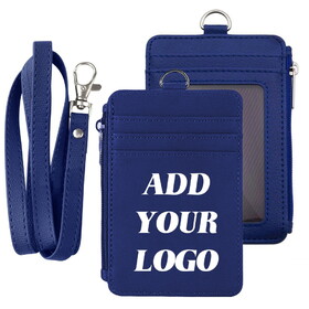Muka Custom Professional ID Badge Holder with Zip, 2-Sided Vertical Style PU Leather Lanyard Personalized