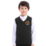 TOPTIE Custom Embroidery Kids V-Neck Sweater Vest Knit Cotton Sleeveless Pullover School Uniform