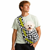 Muka Custom Checkered Pet Sling Carrier Polyester Crossbody Bag with Wide Shoulder Strap Open Pocket and Tether Hook for Small Dogs Cats Walking Travel
