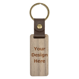 Aspire Personalized Wooden Keychain with Leather Strap, Engraving Wood Walnut Keychain for Gift