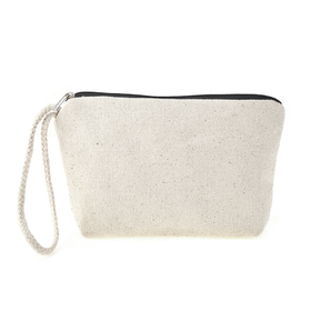 Sample Wristlet Makeup Pouch with Zipper and Lining, Flat Bottom Canvas Travel Bag