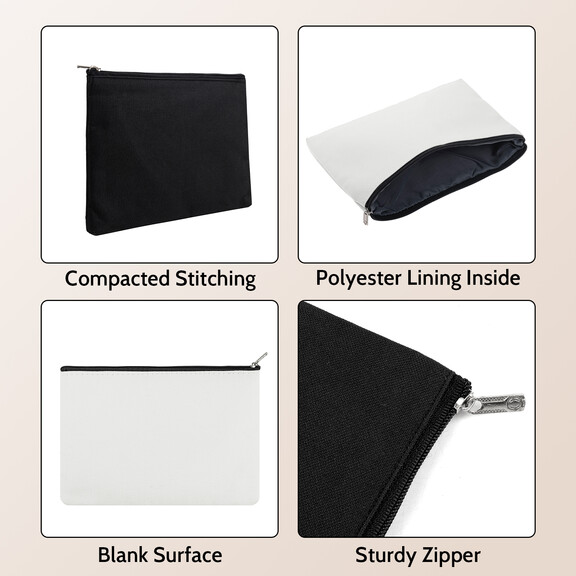 Custom Canvas Zipper Bag with Lining, 6-3/4 x 4-3/4 Inch