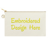 Embroidered Cotton Zipper Pouch with Logo, 7-3/4 x 4-1/2 Inch