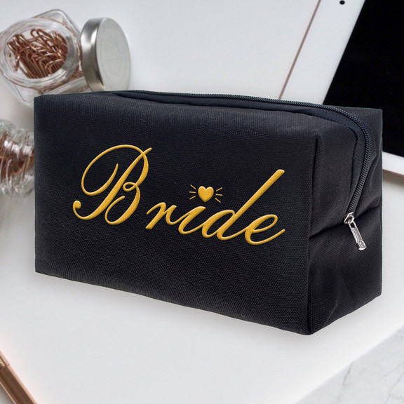 Muka Custom Embroidered Canvas Makeup Bag with Logo Text Name Initial, 7 x 4 x 3 Inch