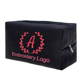 Muka Custom Embroidered Canvas Makeup Bag with Logo Text Name Initial, 7 x 4 x 3 Inch Toiletry Bag