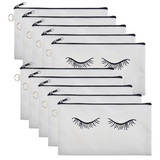Muka 10-Pack Eyelash Cotton Canvas Makeup Bags 7 3/4 x 4 1/2 Inches, Chic Cosmetic Bags