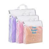Muka 3Pcs Custom Embroidered Mesh Laundry Bag Set with Handles, Side Widening, Large Opening with Zipper